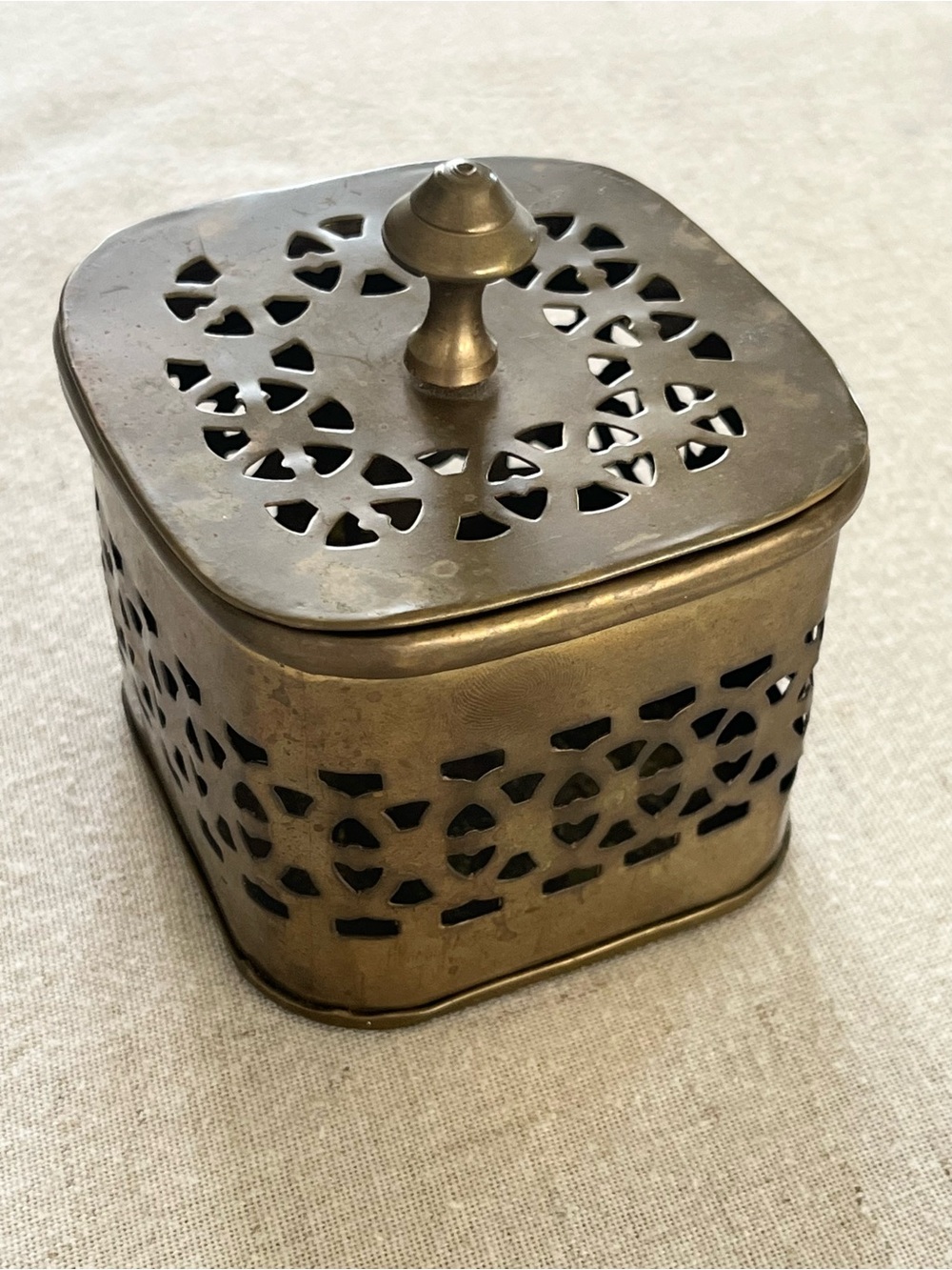 Antique-Style Brass Decorative Box with Pierced Lid
